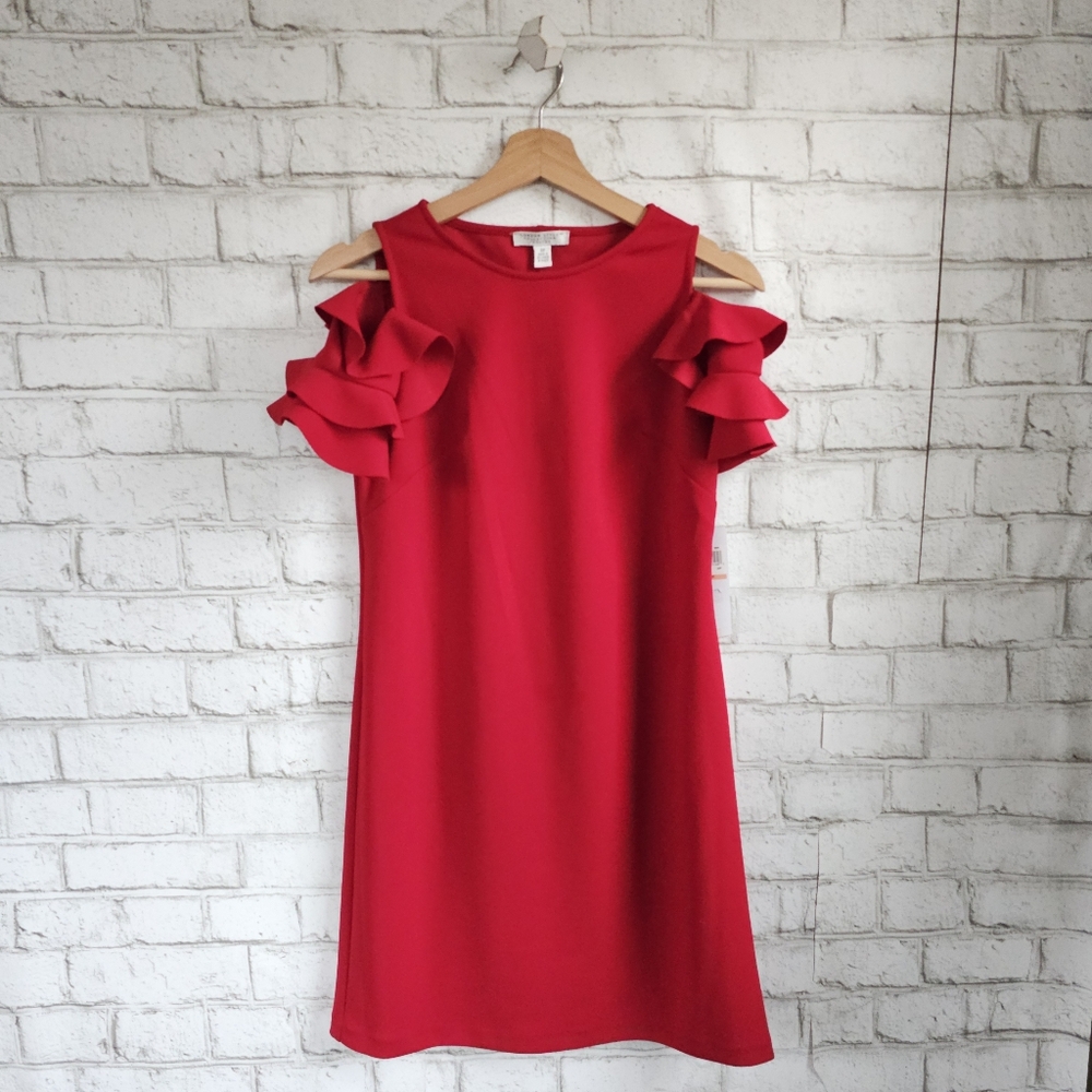 ☆ LONDON STYLE Red Ruffle Shift Dress, 2P
